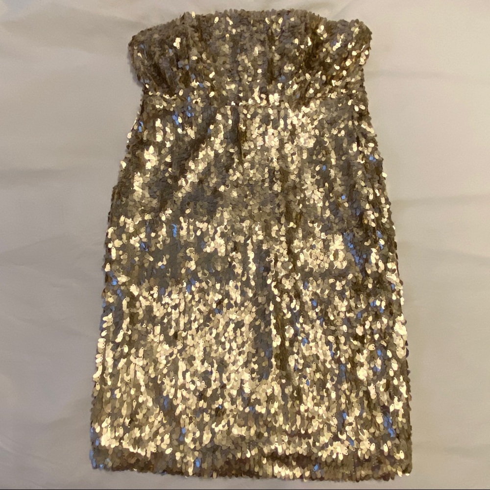 NYE holiday gold sequin size 4 strapless Sparkle & Fade UO